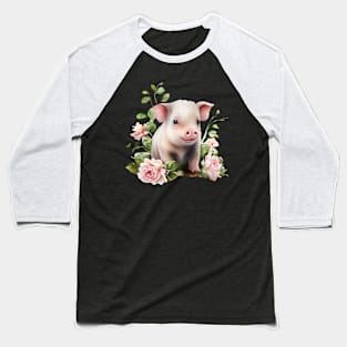 Cute piglet with flowers Baseball T-Shirt